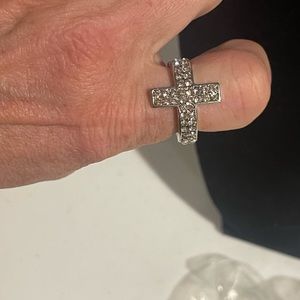 Silver Cross Ring with Crystals